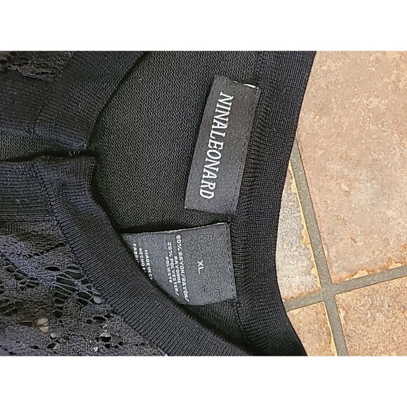 Nina Leonard Cardigan Sweater Crop Open Front Black Long Sleeve Sz XLarge - Picture 4 of 7